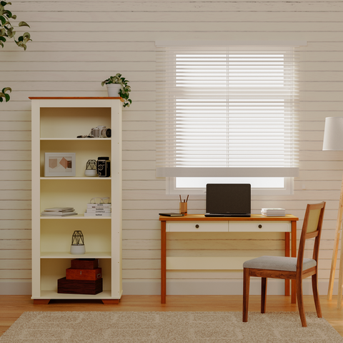 Conjunto Home Office 1 Mesa 120cm 2 Gavetas 1 Estante para Livros Ananda CabeCasa MadeiraOriginals Off White Mel