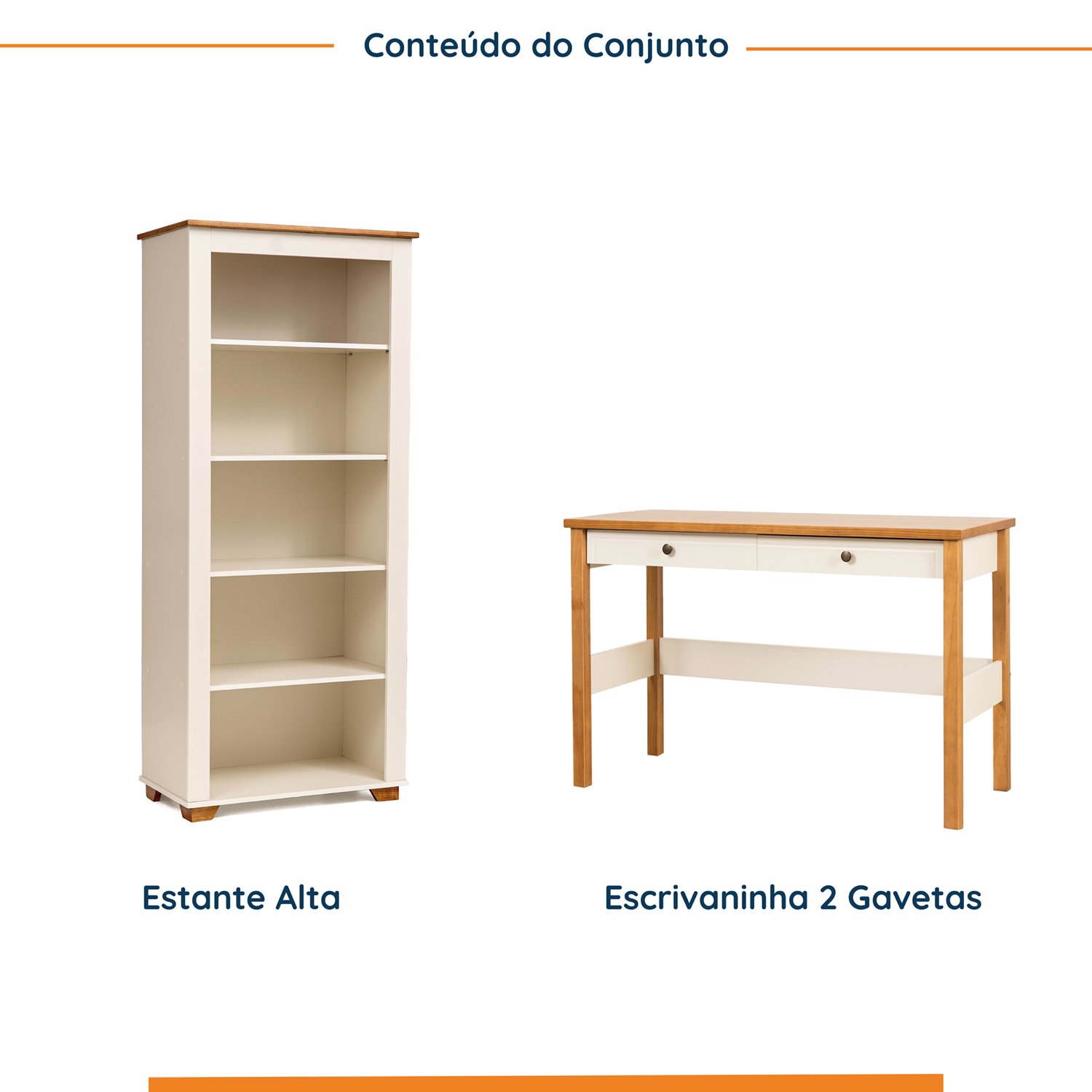 Conjunto Home Office 1 Mesa 120cm 2 Gavetas 1 Estante para Livros Ananda Cabecasa Madeiramadeira - 2