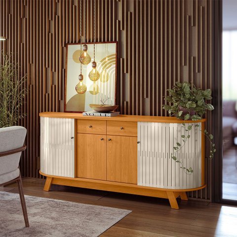 Aparador Buffet para Sala de Jantar 2 Portas Flexíveis Curvo 2 Gavetas Monaco