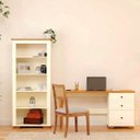 Ver imagem 1 de Conjunto Home Office 2 Peças Escrivaninha e Estante 100% MDF 150cm Ananda CabeCasa MadeiraOriginals Off White/Mel