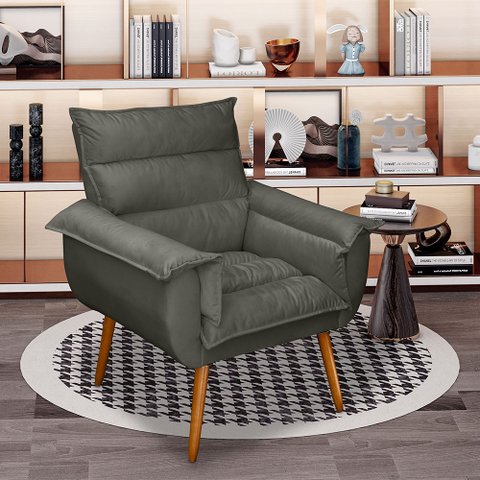 Poltrona Decorativa Cuba Suede Cinza - MV Estofados Shop