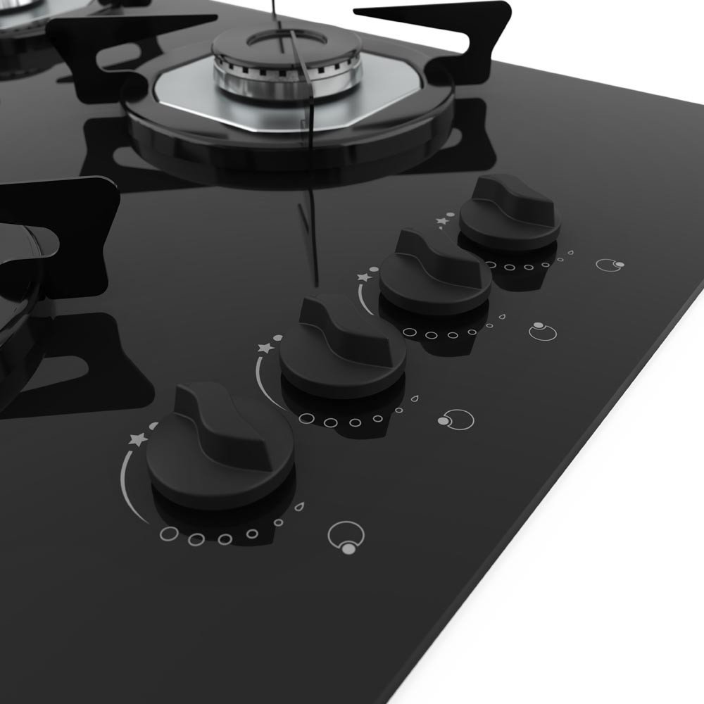 Cooktop Fogatti à Gás FGT 4B TC Vidro Preto Flange Inox MadeiraMadeira