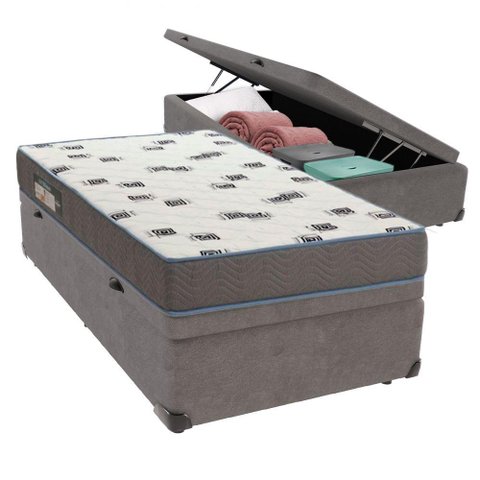 Cama Box Solteiro com Bau Ortobom D33 Light Cinza