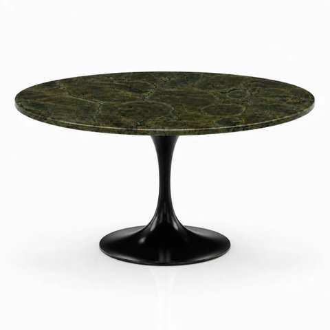 Mesa de Jantar Saarinen Redonda 150 cm Tampo Mármore Verde Vitória Régia Base Laca Preta