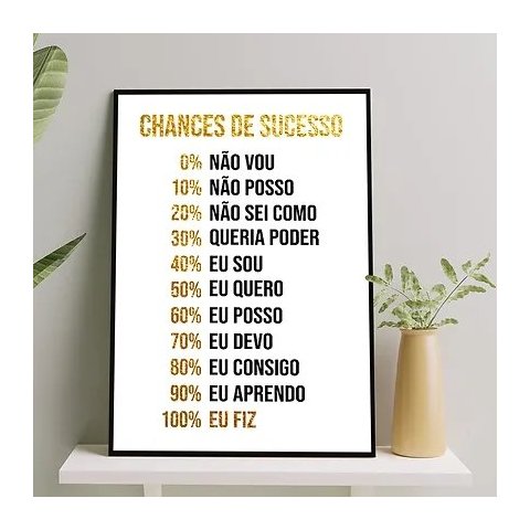 Quadro Motivacional Chances De Sucesso 24x18cm:Madeira preta