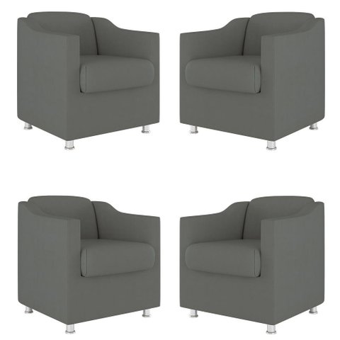 Kit 04 Cadeira Poltronas Decorativas Sala de Espera Clinica Cor:cinza