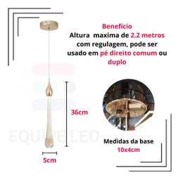 Pendente Gota Cristal Bolhas Luminária Lavabo Cabeceira Led Equipe Original 30cm - 2