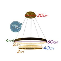 Lustre Pendente Bella Oca 2 Arcos 60 e 40cm 54W Gd002 St1877 - 2