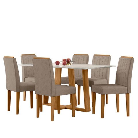 Conjunto Sala de Jantar Mesa Rubi 160x90 6 Cadeiras Ana Ype/off White/suede Marrom