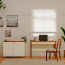 Ver imagem 1 de Conjunto Home Office 1 Mesa 1 Armário Ananda 2 Portas 100% MDF 220cm CabeCasa MadeiraOriginals Off White e Mel Branco