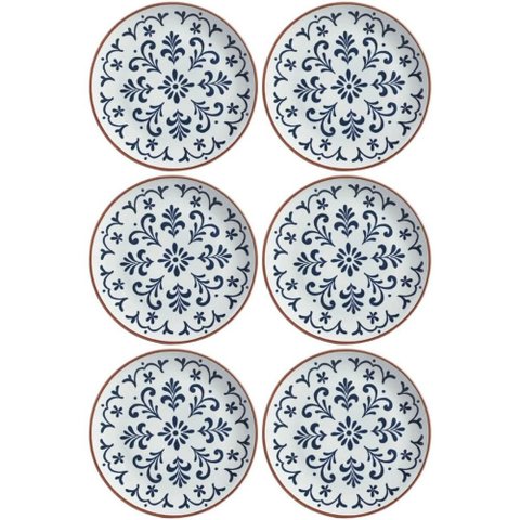 Jogo 6 Pratos Rasos Porto Brasil Coimbra 26,5cm Cerâmica Sto