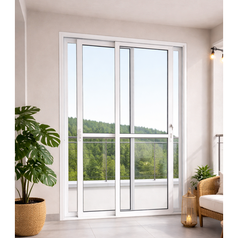 Porta Balcão 2 Folhas Vidro Alumínio Branco 210x140 Linha 25