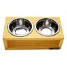 Comedouro Duplo de Madeira com Potes Inox para Gatos e Cachorros - 3