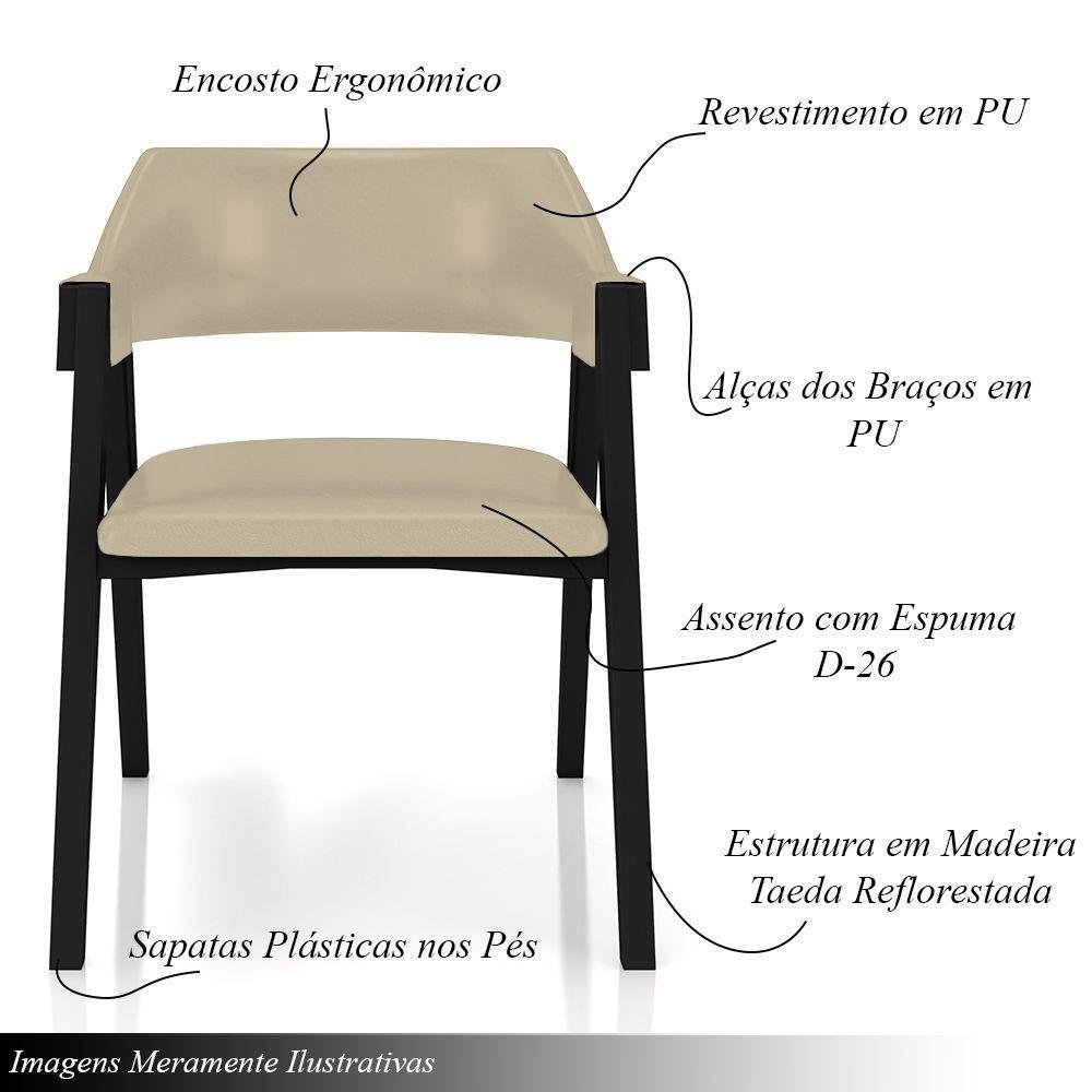 Kit 3 Cadeiras Sala de Jantar e Jogos Carteados Madeira Maciça Poker Pu Bege-preto G42 - Gran Belo - 6