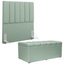 Ver imagem 2 de Kit Cabeceira Cama Box Solteiro 100cm e Calçadeira Recamier Baú Dália W01 Linho Verde Menta - Lyam D