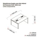 Ver imagem 3 de Estação de Trabalho Mesa Plataforma Escritório Dupla para 2 Pessoas com Caixa de Tomada Pé Painel Marrom/Walnut/Branco