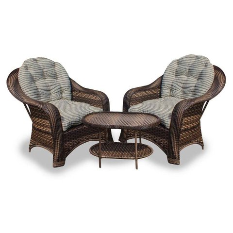 Conjunto de Poltronas Fibra Sintética Janaína - 2 Poltronas + 1 Mesa Centro - Tecido Cabanas