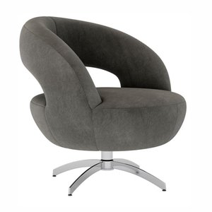Poltrona Decorativa em Veludo Cinza com Base Giratória