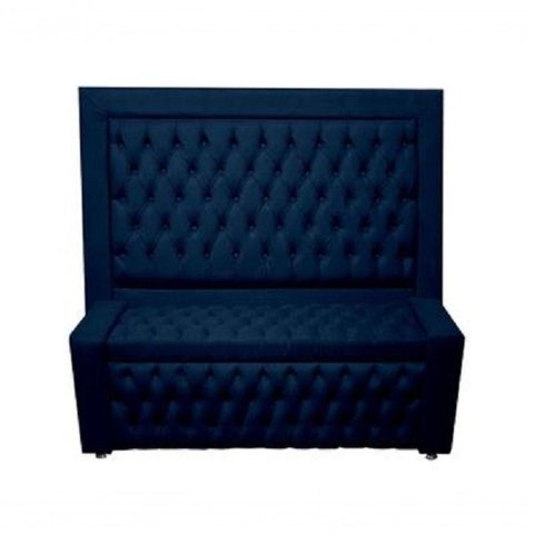Kit Cabeceira de Cama Box e Calçadeira Baú Retro Capitonê Botão Encapados King 195 Cm Suede Azul