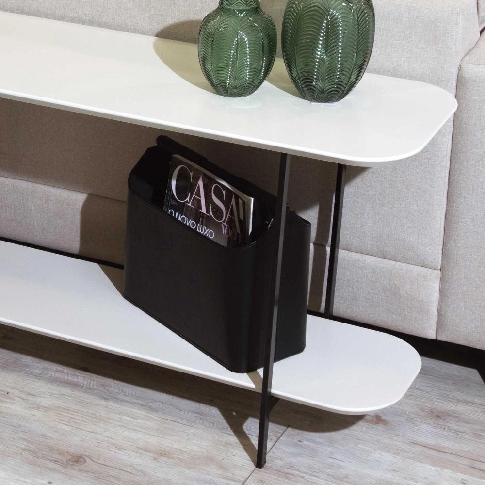 Mesa Lateral Sofa Table Iron Provincia Off White / Preto 180cm