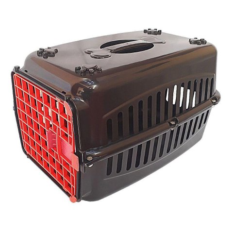 Caixa De Transporte Cães Nº3 Preta Com Porta Vermelha