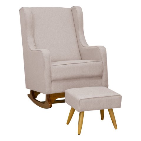 Poltrona de Amamentação Sofia C/ Balanço Puff Bebê Completo: Tb 196 Linho Rose