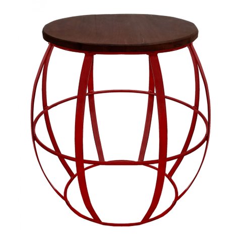 Banco Decorativo De Madeira E Ferro Para Decoração Colorida de Sala - Vermelho