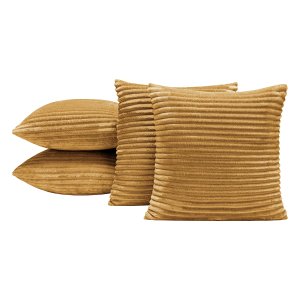 Kit 4 Almofadas Cheias Bariloche 45x45 Enchimento Siliconado Canelada Jacquard Sala Sofá Mostarda