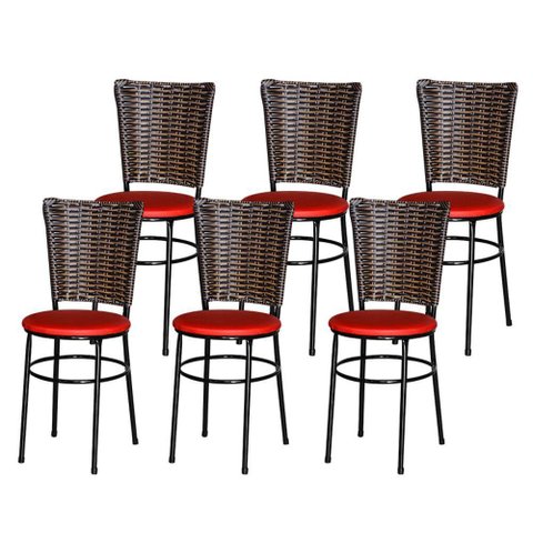 6 Cadeiras para Mesa Preta Hawai Avelã Cor:vermelho