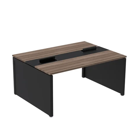 Estação de Trabalho Mesa Plataforma Escritório Dupla para 2 Pessoas com Caixa de Tomada Pé Painel Marrom/Walnut/Preto