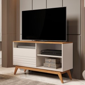 Rack Pequeno para Tv 32 Polegadas Wood Off White Nature Fenix Giga Móveis