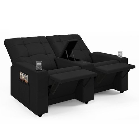 Poltrona do Papai Reclinável Cinema 2 Lugares Manual Baú Usb Haifa F05 Facto Preto - Lyam Decor