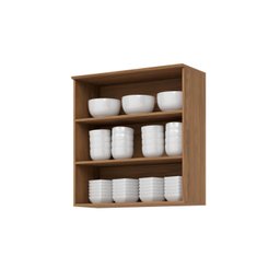 Armário Aéreo 2 Portas de Vidro 80cm Yasmin Nature Espresso Móveis - 4