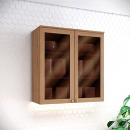 Armário Aéreo 2 Portas de Vidro 80cm Yasmin Nature Espresso Móveis - 1