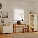 Ver imagem 1 de Conjunto Home Office 1 Mesa 120cm 2 Gavetas 1 Estante 1 Armário 2 Portas Ananda CabeCasa MadeiraOriginals Off White Mel Branco
