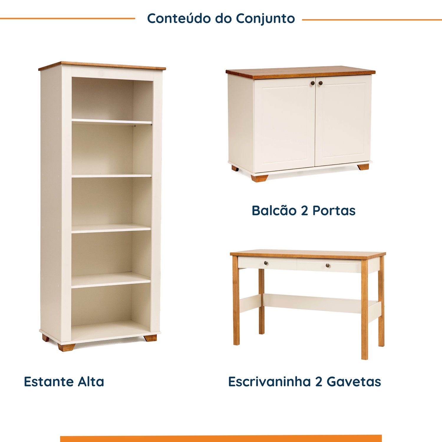 Kit Home Office 1 Mesa 120cm 2 Gavetas 1 Estante 1 Armário 2 Portas Ananda Cabecasa Madeiramadeira - 2