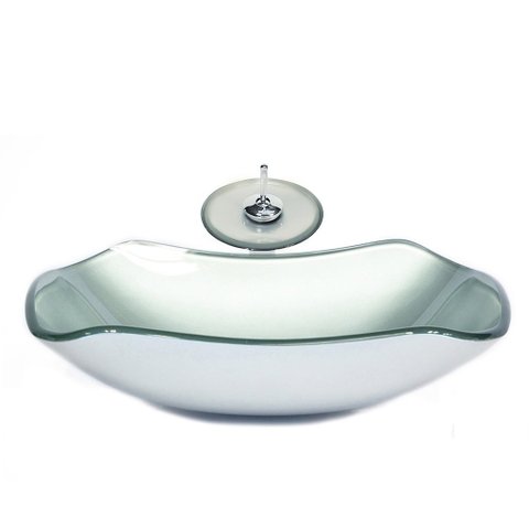 CUBA DE VIDRO ABAULADA 45CM PRATA + VALVULA + TORNEIRA CASCATA