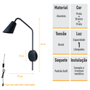 Ver mais imagens de Arandela de Parede New City C/ Plug e Interruptor - Preto