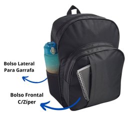 Mochila Bolsa Casual Unissex Preta Bolso Extra Frontal - 4