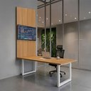 Ver imagem 1 de Mesa Reunião Industrial 180cm 100% MDF com Caixa de Tomadas e Painel TV F5 Office Cor:Freijó com