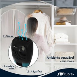 Mini Desumidificador Elétrico Preto Bivolt 127-220v Antimofo 500ml Tubrax - 5