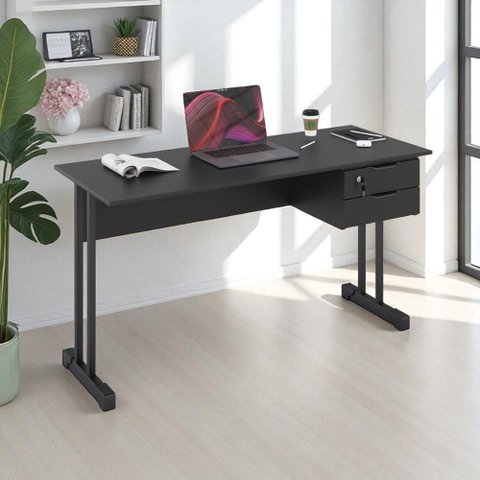 Mesa Escrivaninha Home Office Ecos 120 Cm 2 Gavetas - Preto