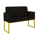 Ver imagem 2 de Kit 2 Poltronas + Namoradeira Lugares Recepção Base Dourada Cor:preto