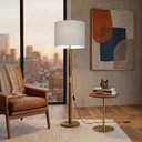 Ver imagem 1 de Luminária de Chão Imperial Base Madeira Detalhe Dourado 160cm Bivolt - Gelo