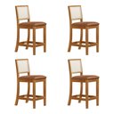 Ver imagem 2 de Kit 4 Banquetas Altas de Telinha Assento Estofado Couro Pu Caramelo Rubi Madeira Maciça Mel