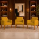 Ver imagem 1 de Kit 3 Poltronas Decorativa para Sala Recepção Consultório Escritório Nina Tecido Suede