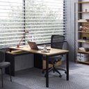Ver imagem 1 de Conjunto Mesa Escritório 160cm C/ Balcão Nogal/preto