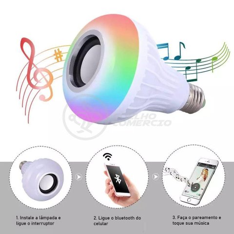 Lâmpada Led 12w E27 Rgb Colorida com Caixa de Som