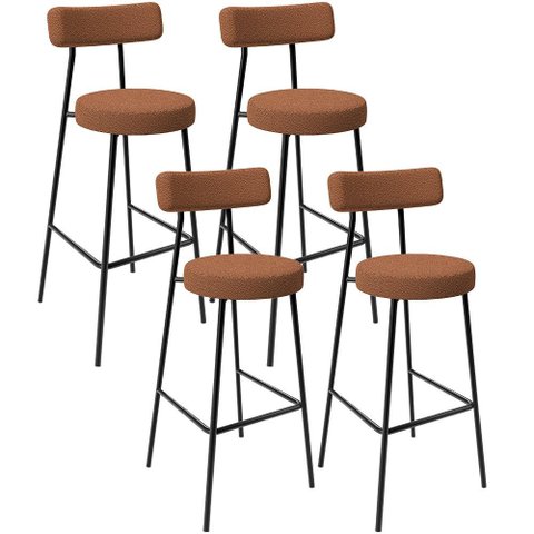 Kit 04 Banquetas Alta Bar Cozinha Sala De Jantar Estrutura Em Aço Milão L02 Bouclê Terracota -