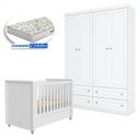 Ver imagem 1 de Berço Tutto New e Guarda Roupa Infantil Americano 4 Portas Branco Fosco com Colchão Gazin - Matic